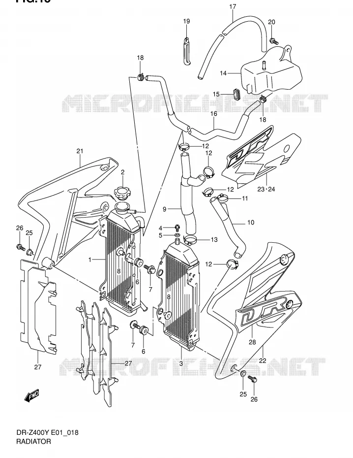RADIATEUR (MODELE Y/K1) Suzuki MOTO 400 DR-Z 2003  DR-Z400K3(E1)