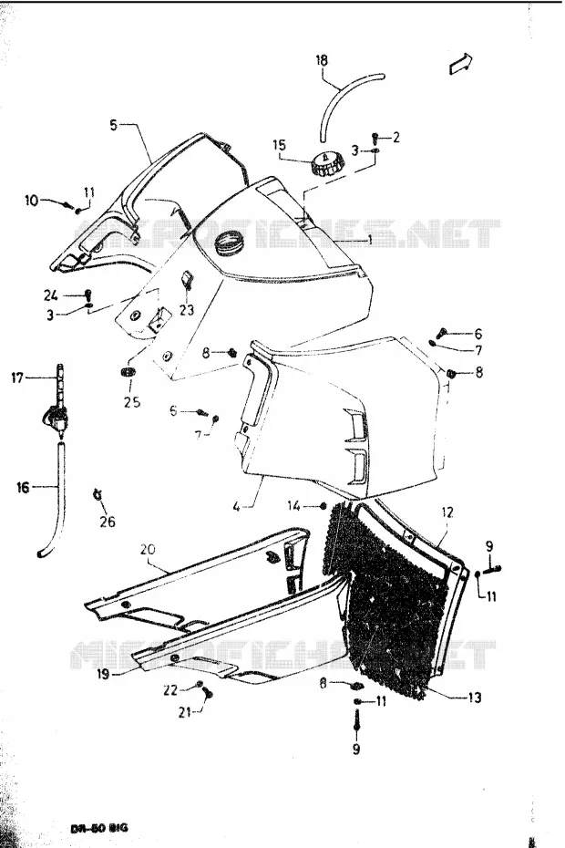 RESERVOIR D'ESSENCE - COUVERCLES Suzuki MOTO 50 DR 1986  DR-50BIG