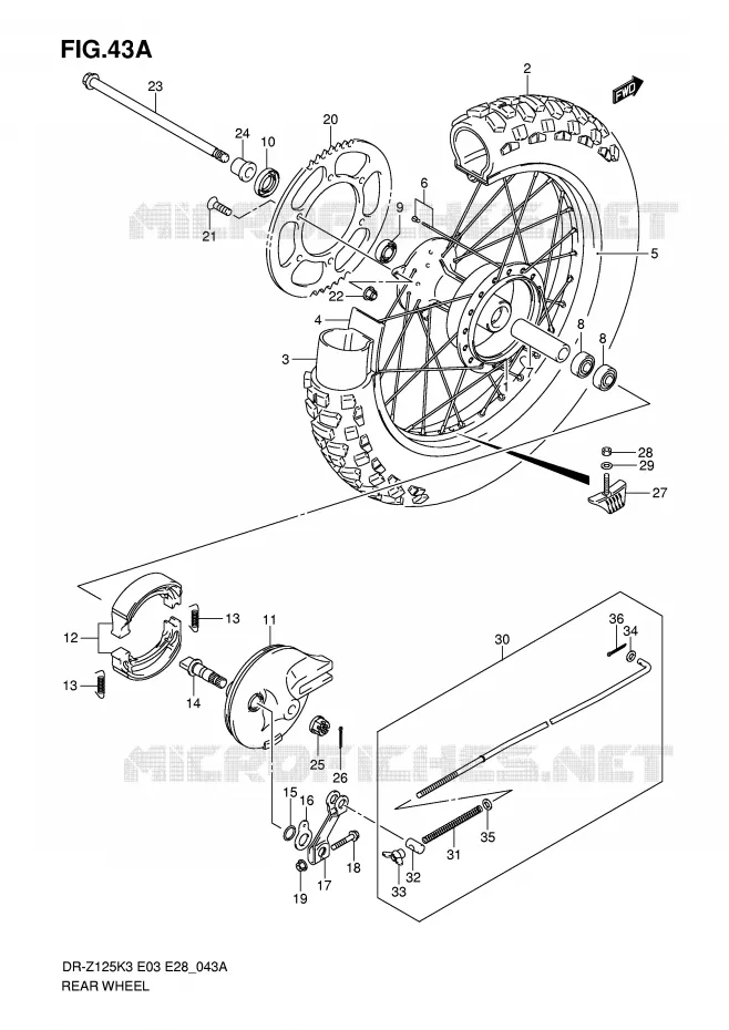 ROUE ARRIERE (DR-Z125K4/K5/K6/K7) Suzuki MOTO 125 DR-Z 2003  DR-Z125LK3(E3/E28)