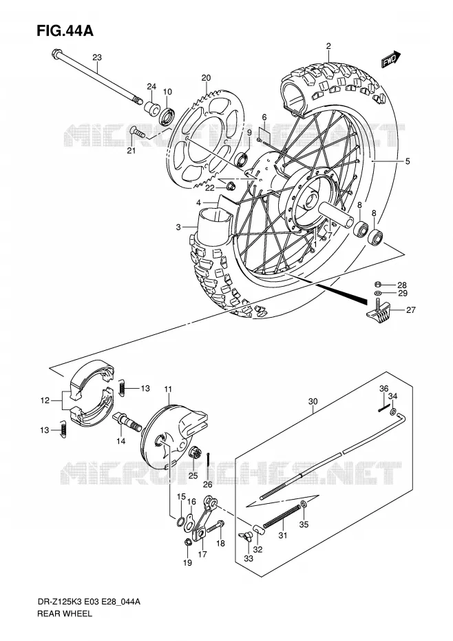ROUE ARRIERE (DR-Z125LK4/LK5/LK6/LK7) Suzuki MOTO 125 DR-Z 2006  DR-Z125K6(E3/E28)
