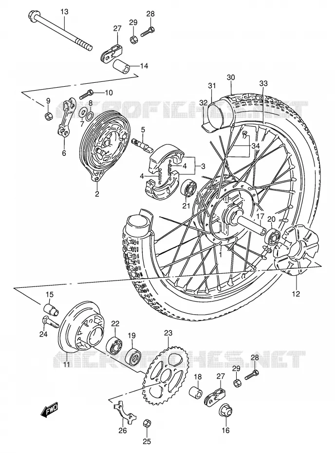 ROUE ARRIERE (E94,P9,P48) Suzuki MOTO 100 AP 1996  AX100T(E94)