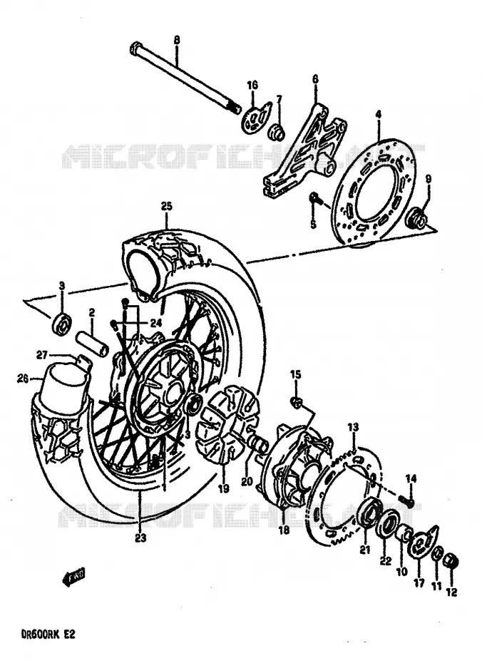ROUE ARRIERE (MODELE K) Suzuki MOTO 600 DR 1988  DR600RJ(E2)