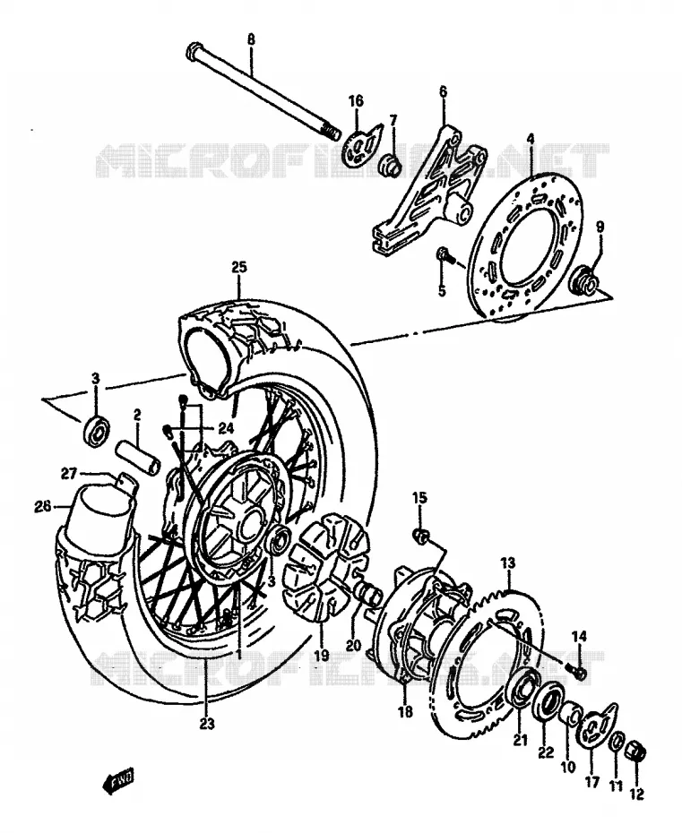 ROUE ARRIERE (MODELE K) Suzuki MOTO 750 DR 1989  DR750SK(J/K)