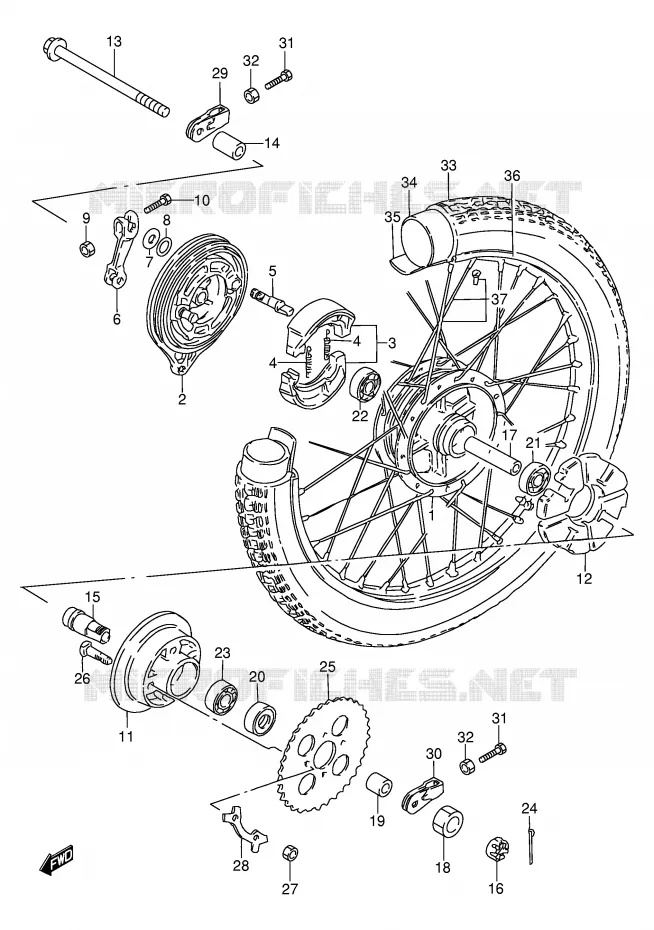 ROUE ARRIERE (P36) Suzuki MOTO 100 AP 1997  AX100V(E94)