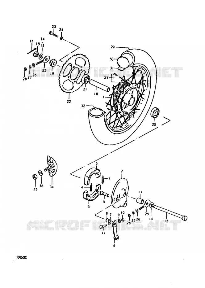 ROUE ARRIERE (RM50C, RM50N) Suzuki MOTO 50 RM 1979  RM50N(C/N/T/X)