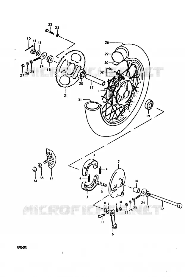 ROUE ARRIERE (RM50T, RM50X) Suzuki MOTO 50 RM 1980  RM50T(C/N/T/X)