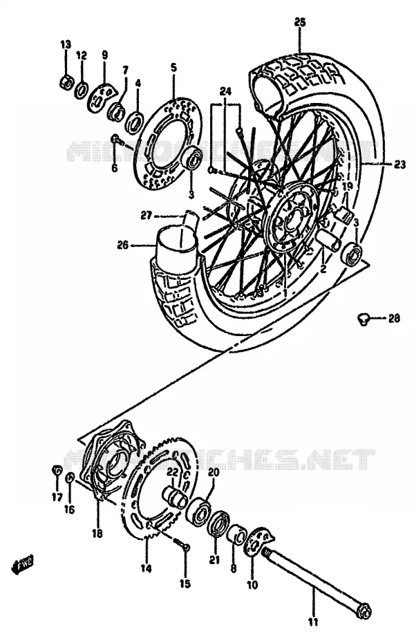 ROUE ARRIERE Suzuki MOTO 350 DR 1992  DR350SHN(L/M/N/P/R)