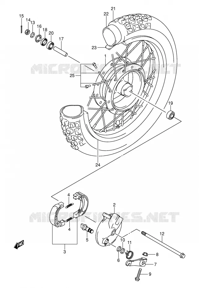 ROUE AVANT (DR-Z125K3/K4/K5/K6/K7) Suzuki MOTO 125 DR-Z 2005  DR-Z125K5(E3/E28)