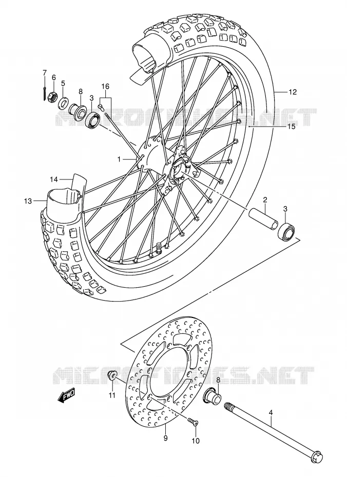 ROUE AVANT (DR-Z125LK3/LK4/LK5/LK6/LK7) Suzuki MOTO 125 DR-Z 2005  DR-Z125LK5(E3/E28)