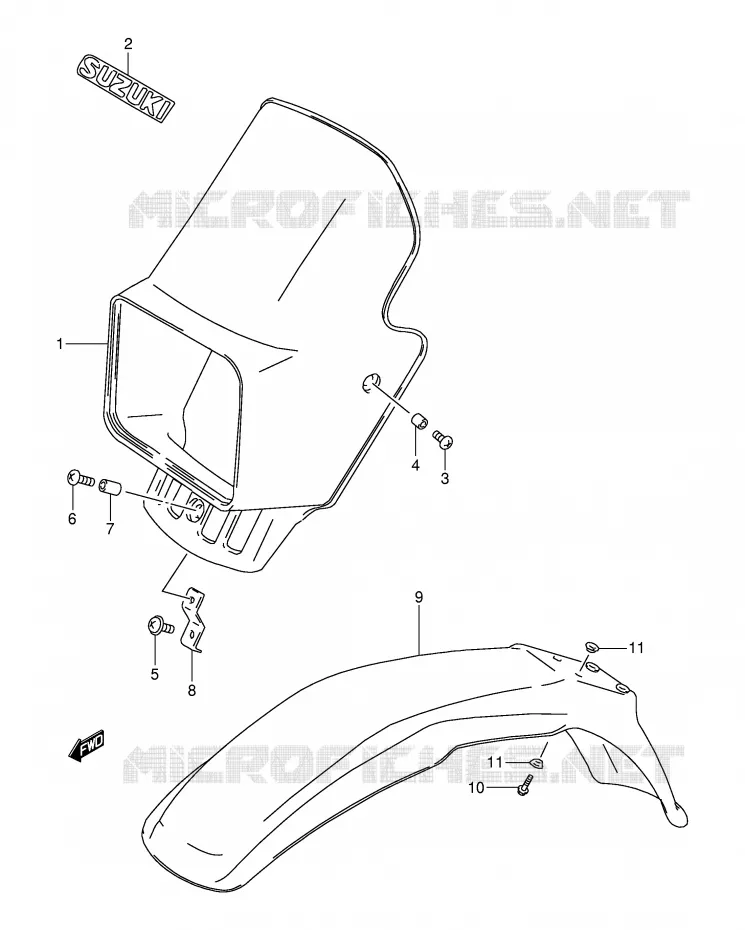 SUPPORT - CARENAGES DE PHARE (MODELE K1,MODELE K2 P9) Suzuki MOTO 200 DR 2001  DR200SEK1(E24)