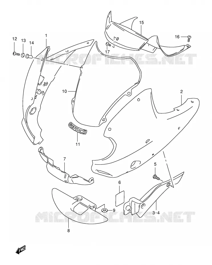 CARENAGE TETE DE FOURCHE (MODELE V) Suzuki MOTO 650 FREEWIND 2001  XF650K1(E2)
