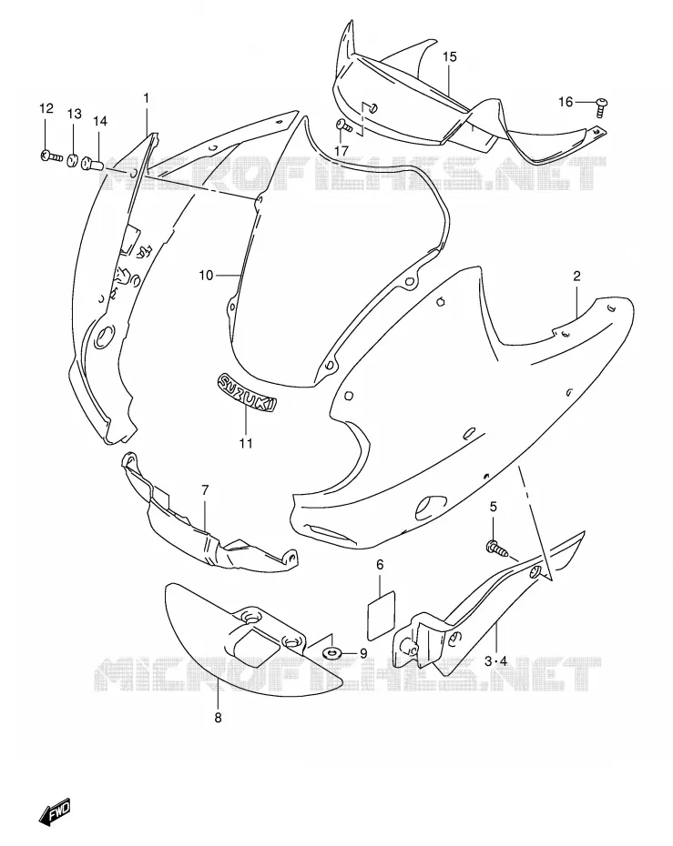 CARENAGE TETE DE FOURCHE (MODELE W) Suzuki MOTO 650 FREEWIND 1999  XF650X(E2)