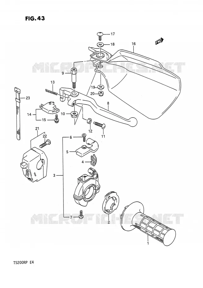 ENSEMBLE LEVIER - COMMODO DROIT Suzuki MOTO 200 TS-R 1992  TS200RN(E4)