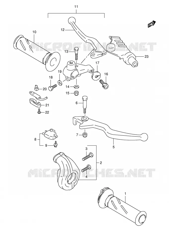 ENSEMBLE LEVIERS - POIGNEES Suzuki MOTO 650 FREEWIND 1997  XF650V(E2)