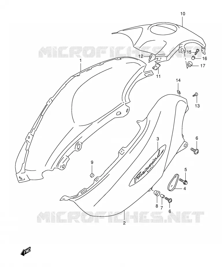 RESERVOIR D'ESSENCE - COUVERCLES (MODELE X) Suzuki MOTO 650 FREEWIND 1999  XF650UX(E2)