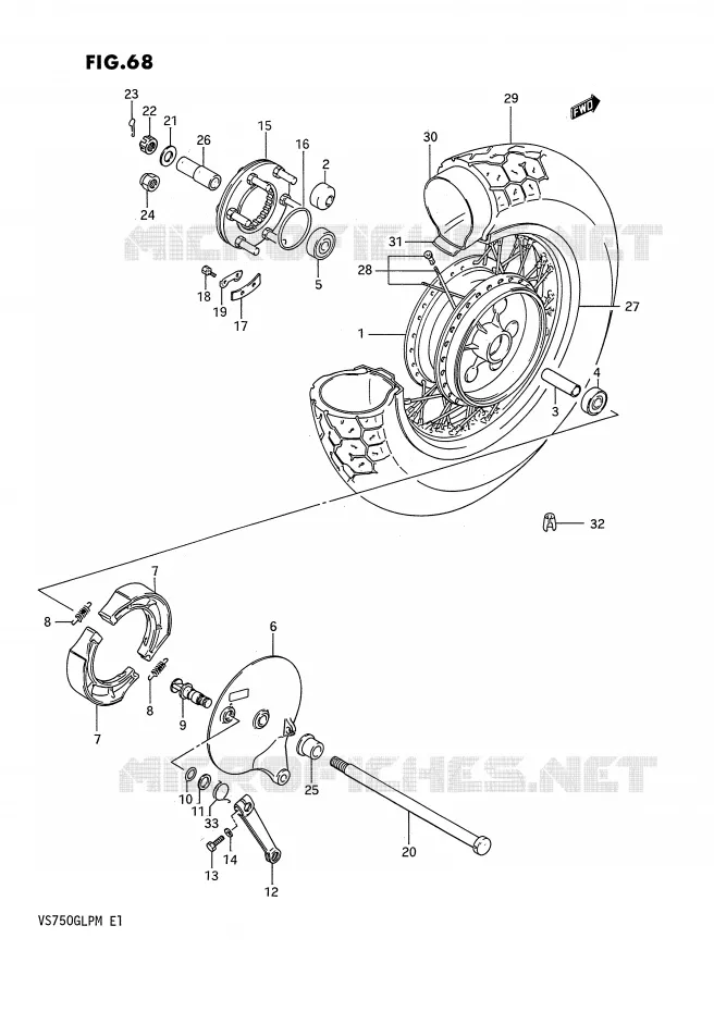 ROUE ARRIERE (MODELE F/G) Suzuki MOTO 750 INTRUDER 1988  VS750GLFJ(E1)