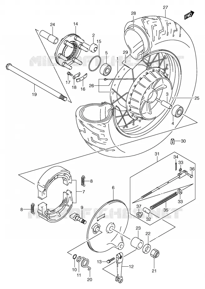 ROUE ARRIERE Suzuki MOTO 800 VOLUSIA 2005  VL800K5(E2)