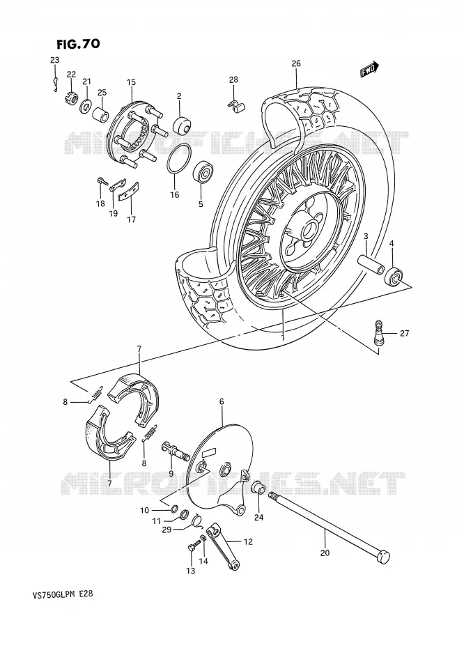 ROUE ARRIERE (VS750GLEFG/GLEPG) Suzuki MOTO 750 INTRUDER 1991  VS750GLPM(E28)