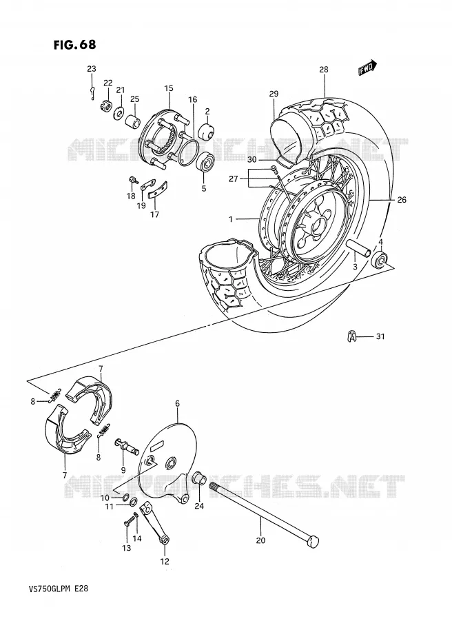 ROUE ARRIERE (VS750GLF/GLFG/GLPG) Suzuki MOTO 750 INTRUDER 1990  VS750GLPL(E28)