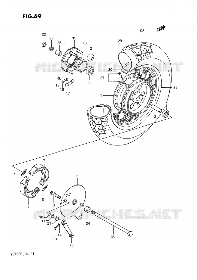 ROUE ARRIERE (VS750GLFH/GLPH,MODELE J/K/L/M) Suzuki MOTO 750 INTRUDER 1990  VS750GLPL(E1)