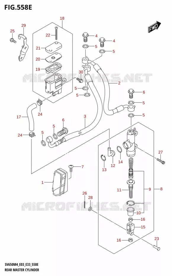 MAITRE CYLINDRE DE FREIN ARRIERE (SV650XA:M4:E28) Suzuki MOTO 650 SV 2024  SV650AM4 E28 2024 M4 (E28)