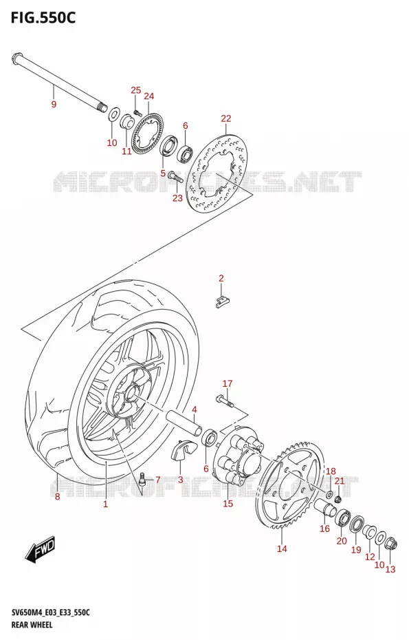 ROUE ARRIERE (SV650A:M4:E28) Suzuki MOTO 650 SV 2024  SV650AM4 E28 2024 M4 (E28)