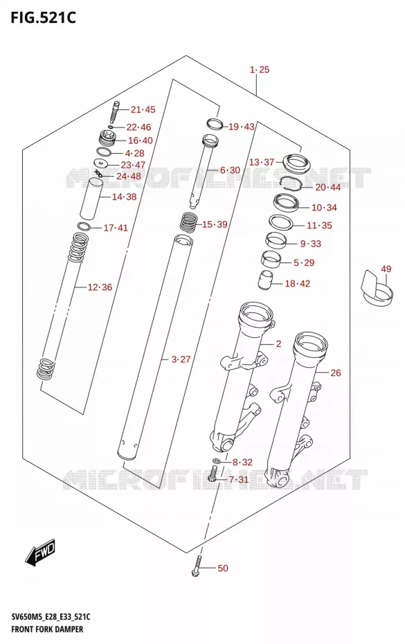 FOURCHE (SV650XA:(E28)) Suzuki MOTO 650 SV 2025  SV650A 2025 M5 (E28)