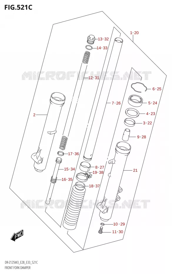 FOURCHE (DR-Z125L:E33) Suzuki MOTO 125 DR-Z 2023  DR-Z125LM3 E28 2023 M3 (E28)