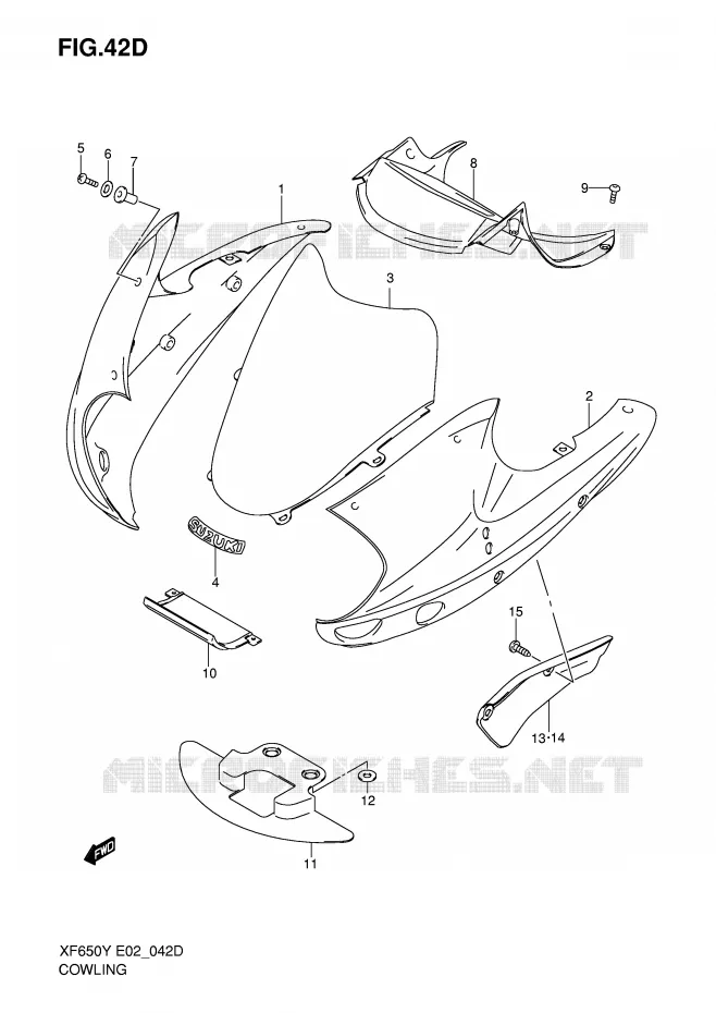 CARENAGE TETE DE FOURCHE (MODELE K1) Suzuki MOTO 650 FREEWIND 2001  XF650UK1(E2)