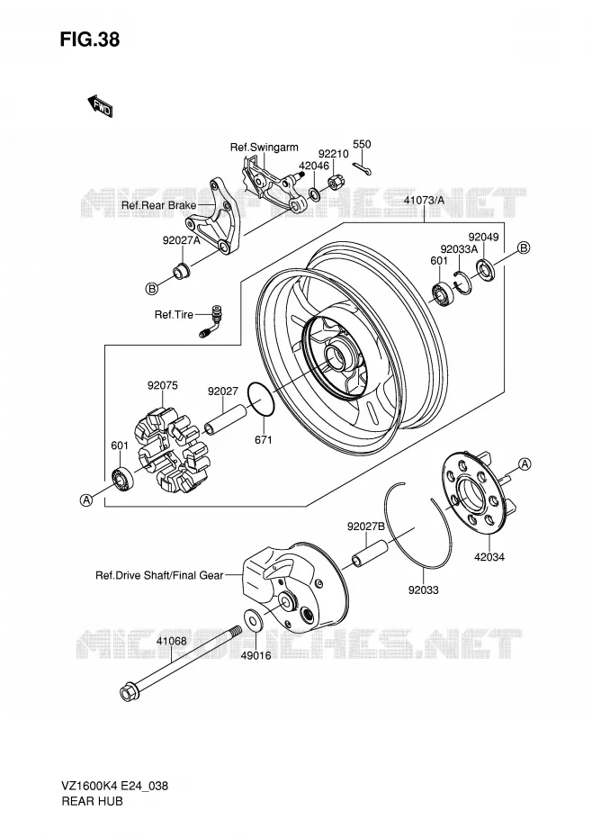 ENSEMBLE ROUE ARRIERE Suzuki MOTO 1600 MARAUDER 2004  VZ1600K4(E24)