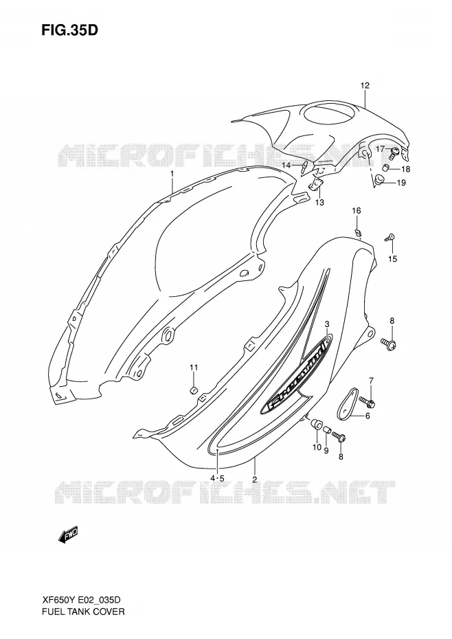 RESERVOIR D'ESSENCE - COUVERCLES (MODELE K1) Suzuki MOTO 650 FREEWIND 1999  XF650X(E2)
