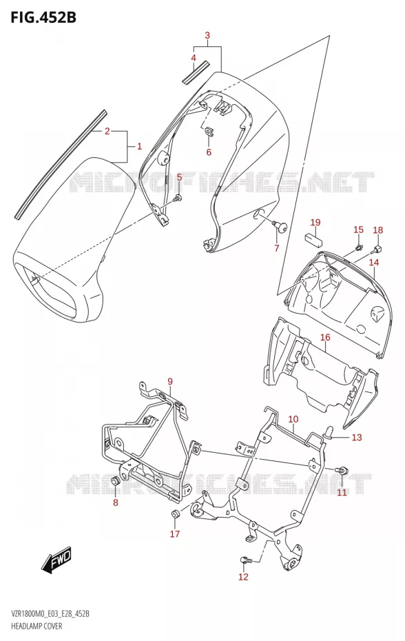 SUPPORT - CARENAGES DE PHARE (VZR1800BZ)(SEE NOTE 1) Suzuki MOTO 1800 BOULEVARD 2020  VZR1800 M0 /​ VZR1800BZ M0 (E03,E28,E33)
