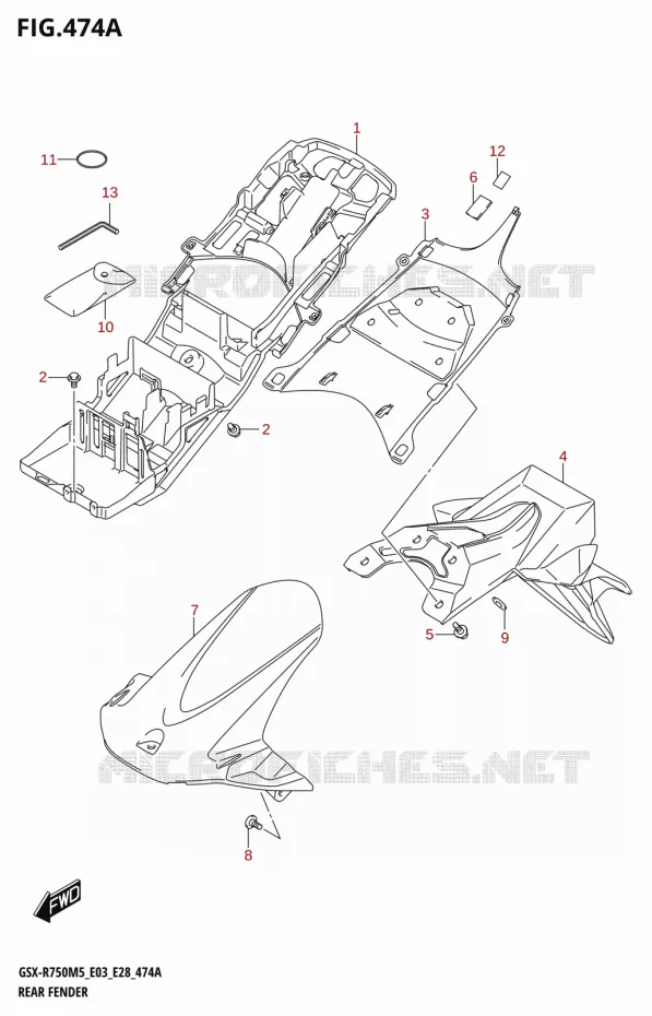 GARDE BOUE ARRIERE Suzuki MOTO 750 GSX-R 2025  GSX-R750 2025 M5 (E28)