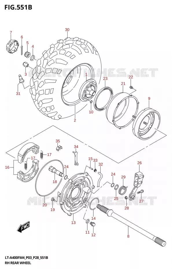 ROUE ARRIERE DROITE (LT-A400FZ:P03) Suzuki QUAD 400 KINGQUAD 2024  LT-A400F 2024 M4 (P28)