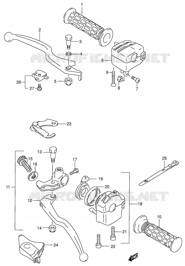 ENSEMBLE LEVIERS - POIGNEES (MODELE K2/K4) Suzuki QUAD 300 KINGQUAD 2002  LT-F300FK2(E3/E28)