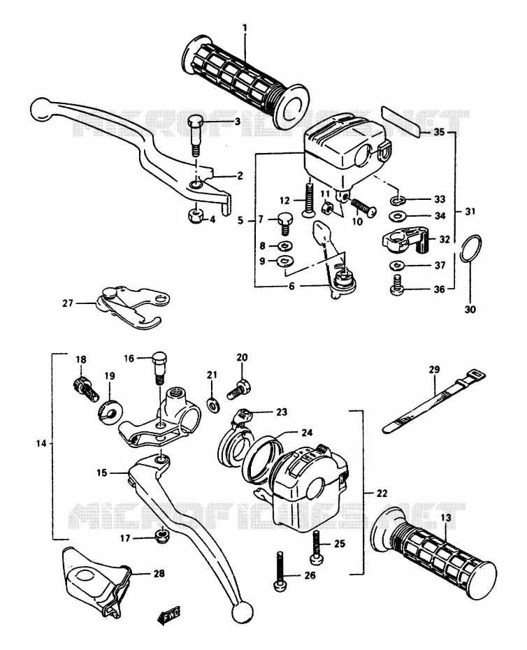 ENSEMBLE LEVIERS - POIGNEES Suzuki QUAD 250 OZARK 1997  LT-F250V