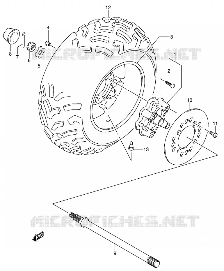 ROUE ARRIERE DROITE (MODELE K4/K5) Suzuki QUAD 500 VINSON 2004  LT-F500FK4(P28/P33)