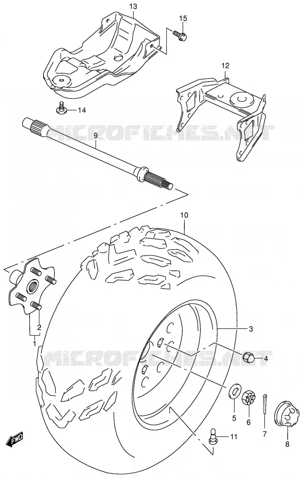 ROUE ARRIERE GAUCHE (MODELE K1/K2) Suzuki QUAD 500 QUADMASTER 2000  LT-F500FY(E3/E28)