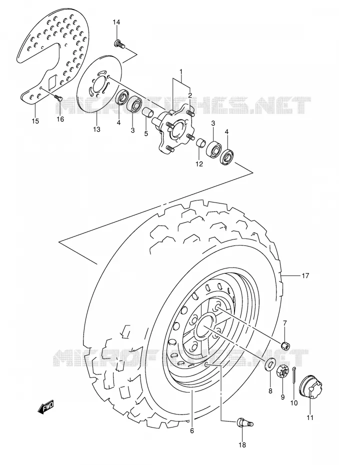 ROUE AVANT (MODELE K2/K3) Suzuki QUAD 250 OZARK 2005  LT-F250K5(E17)