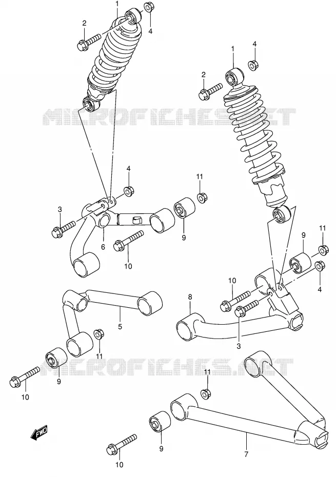 AMORTISSEUR - TRIANGLES (MODELE X/Y/K1) Suzuki QUAD 300 KINGQUAD 2001  LT-F300FK1(E3/E28)