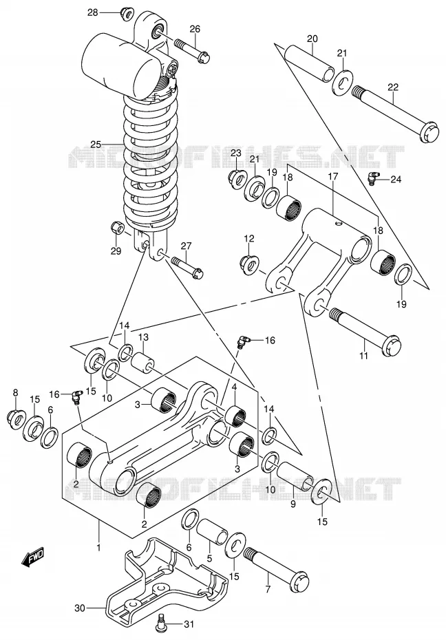 BIELLETTE DE SUSPENSION ARRIERE (MODELE K3/K4) Suzuki QUAD 400 QUADSPORT 2003  LT-Z400K3(E3/E28)