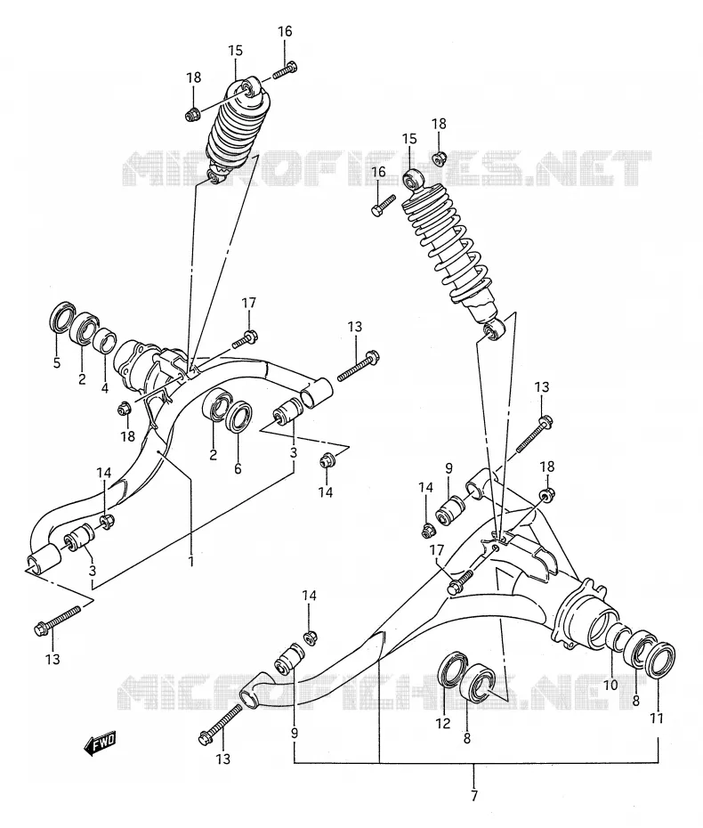 BRAS SUSPENSION ARRIERE (MODELE J/K/L/M/N/P/R/S) Suzuki QUAD 250 KINGQUAD 1995  LT-F4WDS(E28)