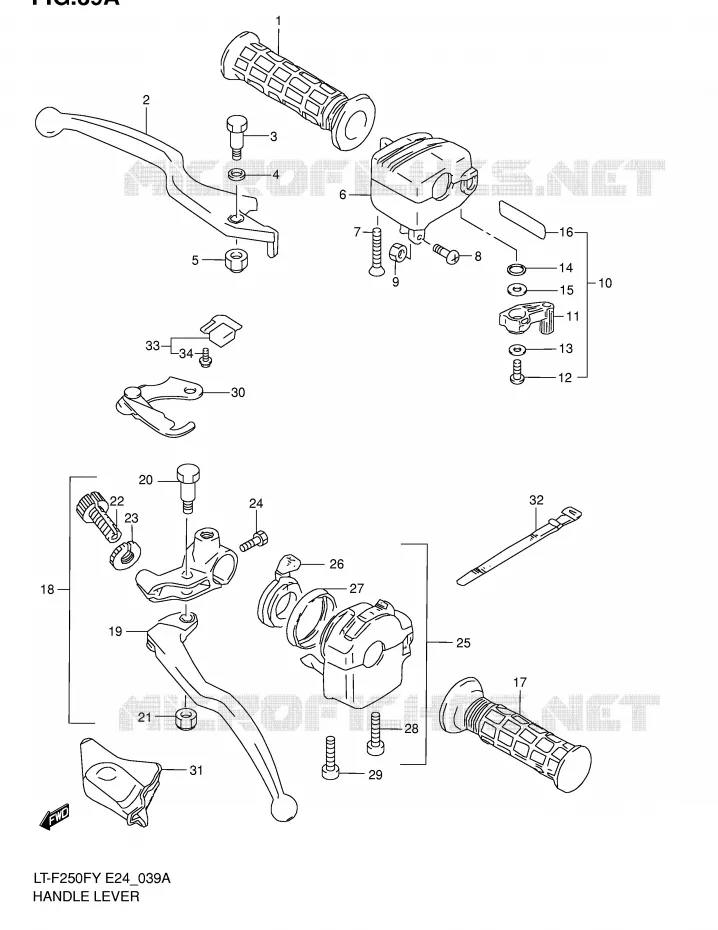 ENSEMBLE LEVIERS - POIGNEES (MODELE  K2) Suzuki QUAD 250 OZARK 2002  LT-F250FK2(E24)