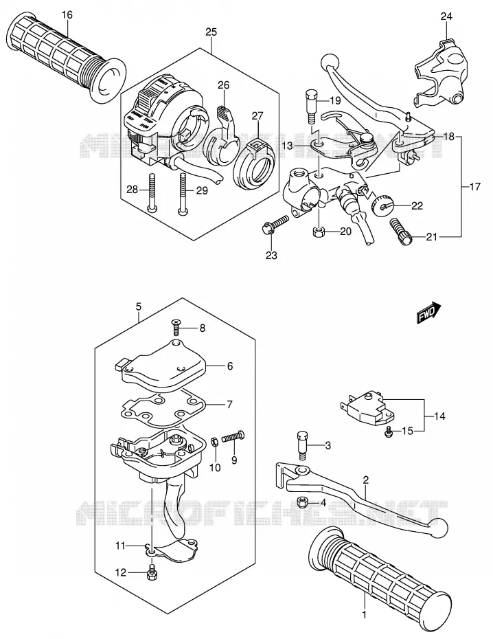 ENSEMBLE LEVIERS - POIGNEES (MODELE K4) Suzuki QUAD 250 OZARK 2002  LT-F250K2(E3/E28)