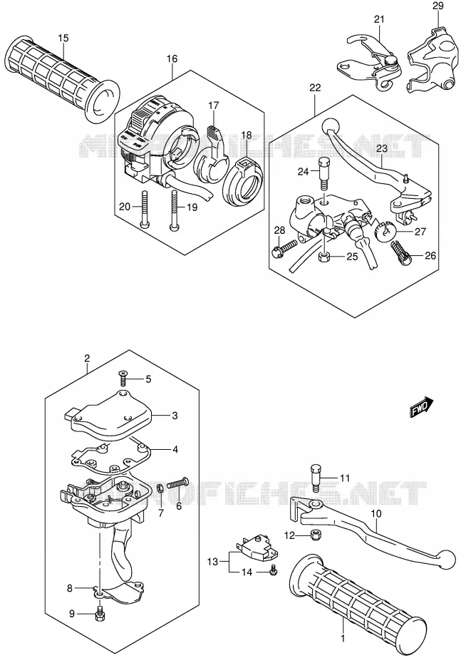 ENSEMBLE LEVIERS - POIGNEES (MODELE K4) Suzuki QUAD 250 QUADSPORT 2007  LT-Z250K7(E19)