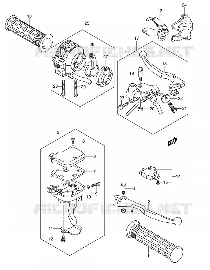 ENSEMBLE LEVIERS - POIGNEES (MODELE K5/K6) Suzuki QUAD 250 OZARK 2005  LT-F250K5(E17)