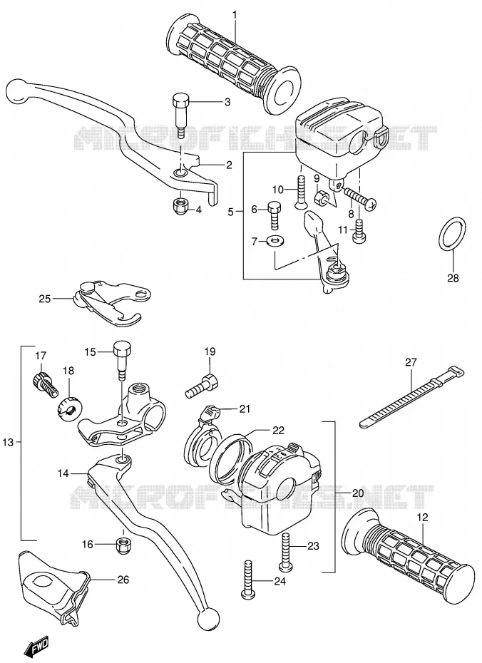 ENSEMBLE LEVIERS - POIGNEES (MODELE X/Y/K1) Suzuki QUAD 300 KINGQUAD 2000  LT-F300FY(E3/E28)