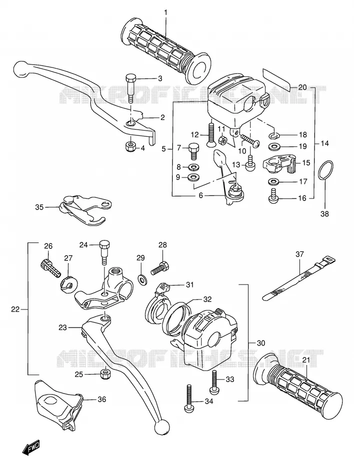 ENSEMBLE LEVIERS - POIGNEES Suzuki QUAD 250 OZARK 1998  LT-F250W(E24)