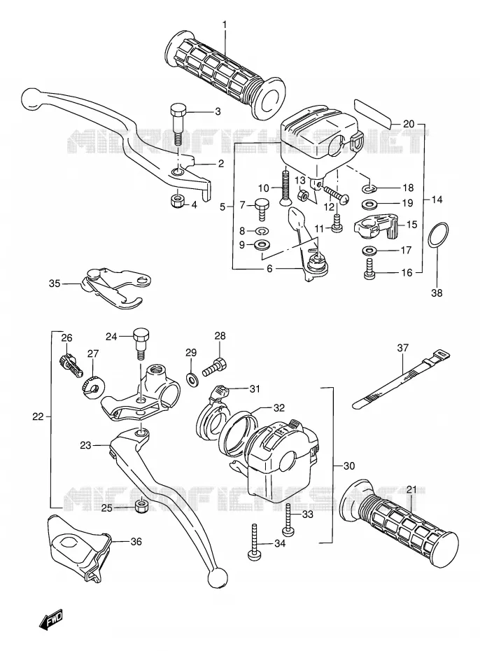 ENSEMBLE LEVIERS - POIGNEES Suzuki QUAD 300 KINGQUAD 1997  LT-F4WDXV(E17)