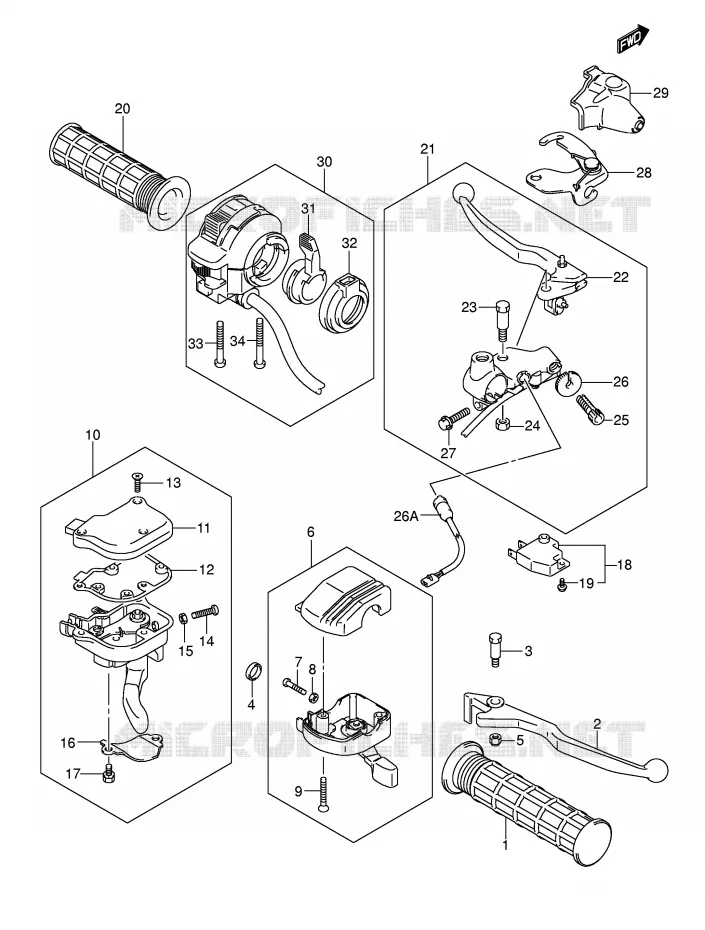ENSEMBLE LEVIERS - POIGNEES Suzuki QUAD 400 EIGER 2004  LT-F400FK4(P3/P28)